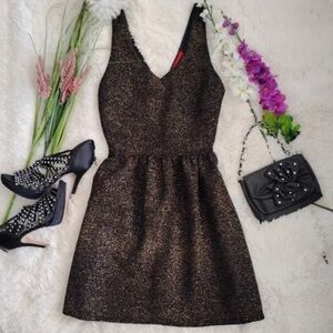 RED Saks Fifth Avenue Black Gold Metallic Cocktail Dress Large